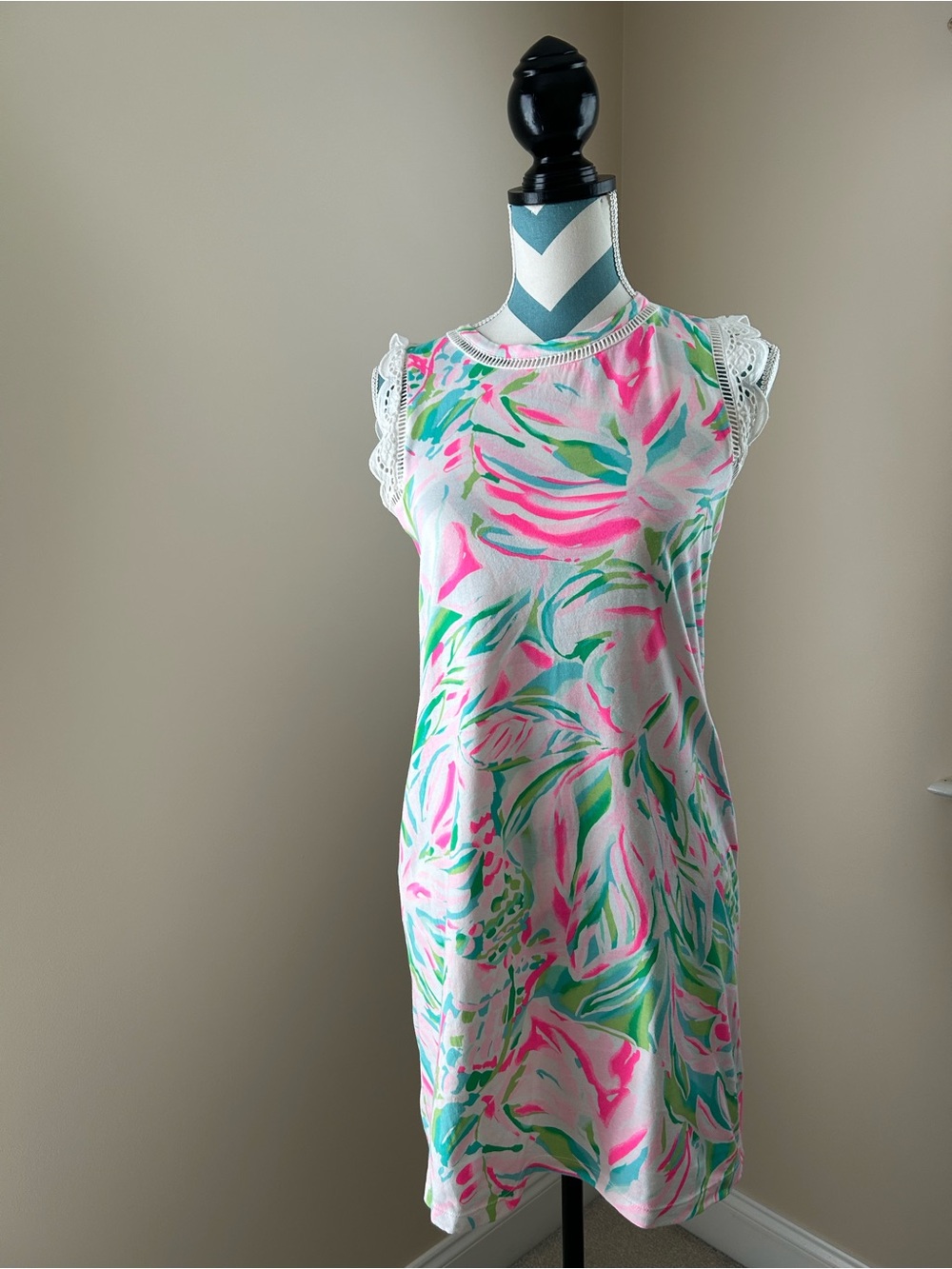 Lilly Pulitzer Pink & Green Floral Lace-Trim Dress